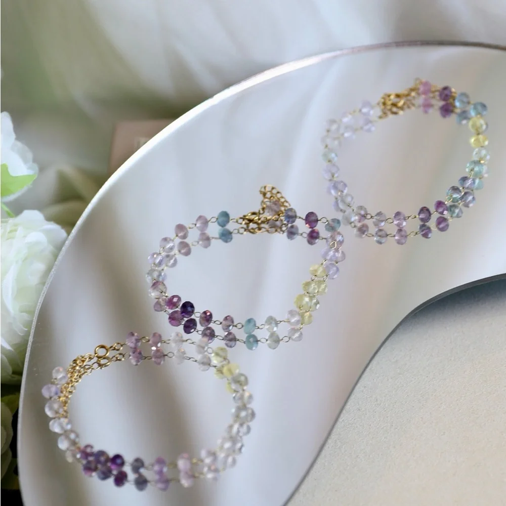 18K Gold Plated Minimalist Rainbow Fluorite Bracelet - Picture 10 of 11